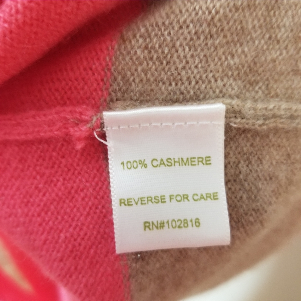 Garnet Hill Cashmere Sweater V Neck Sweater Pink Stripe Contrasting Cuffs XS - Picture 4 of 6